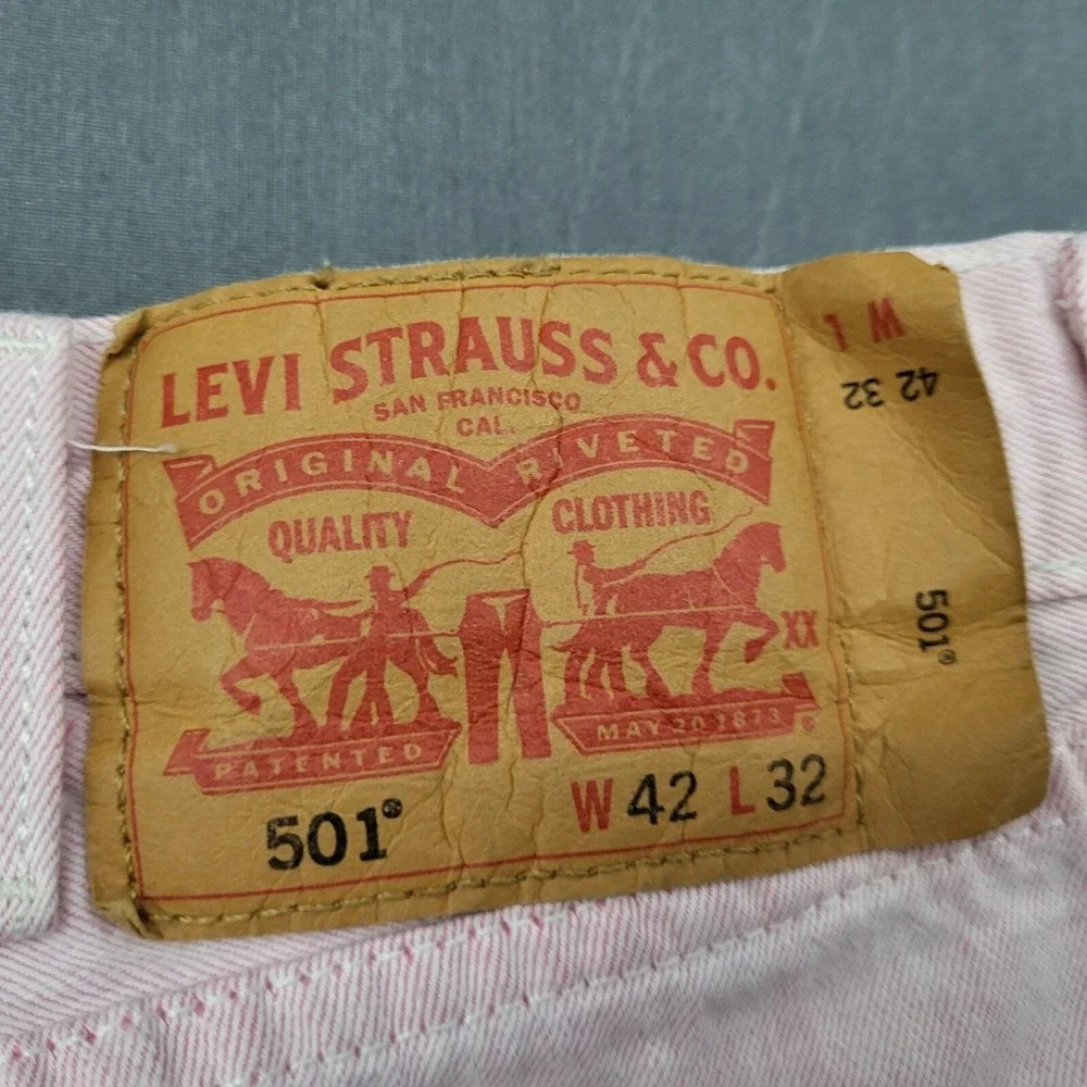Levis 501 Original Mens Straight Leg Button Fly Pink Denim Jeans‎ 40x30